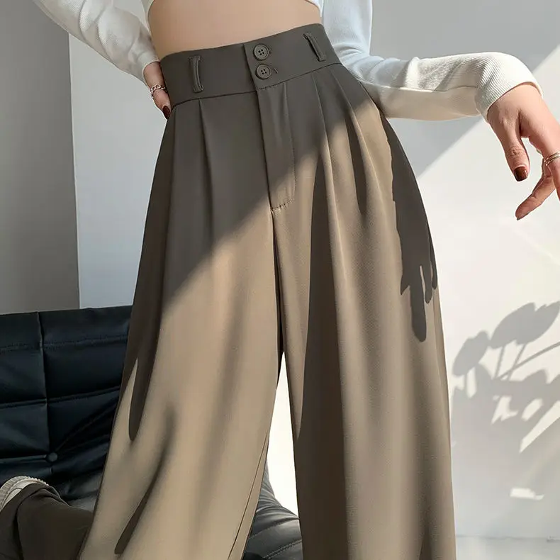 

Grey narrow leg wide leg pants for women in spring and autumn, new high waisted shaped figure, straight leg casual suit pants