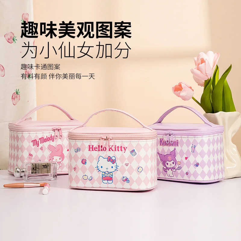 

Sanrio Hello Kitty My Melody Anime Kawaii Ins Large Capacity Makeup Bag Cute Kuromi Travel Portable Storage Case Gifts for Girls