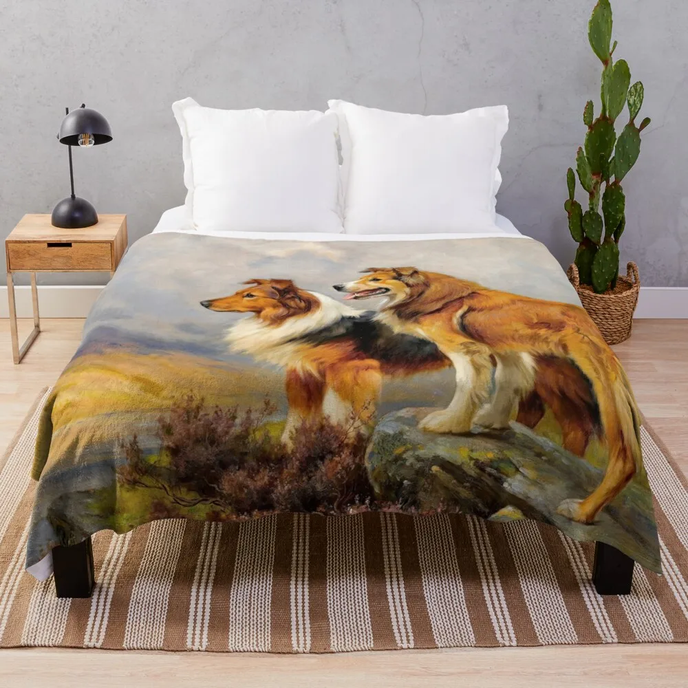 

Two Collies Above A Lake by Wright Barker Throw Blanket Personalized Gift Bed Fashionable Fluffy Shaggy Moving Blankets