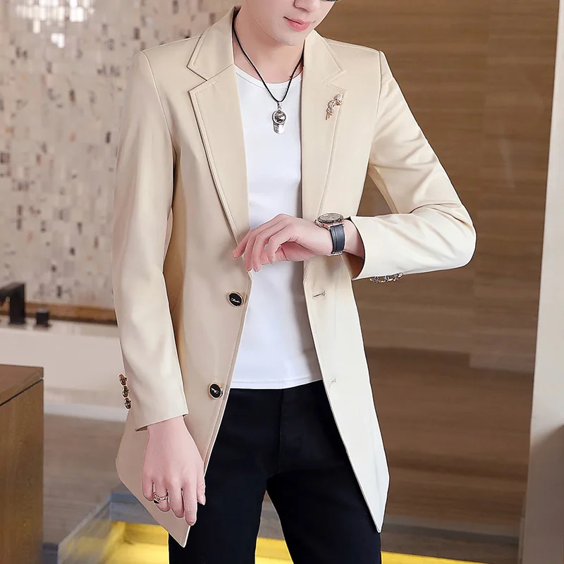 

Модный мужской блейзер для активного отдыха, путешествий, молодежных мероприятий, свадеб, универсальный, для ведущих, приталенный, повседневный, средней длины, однотонный