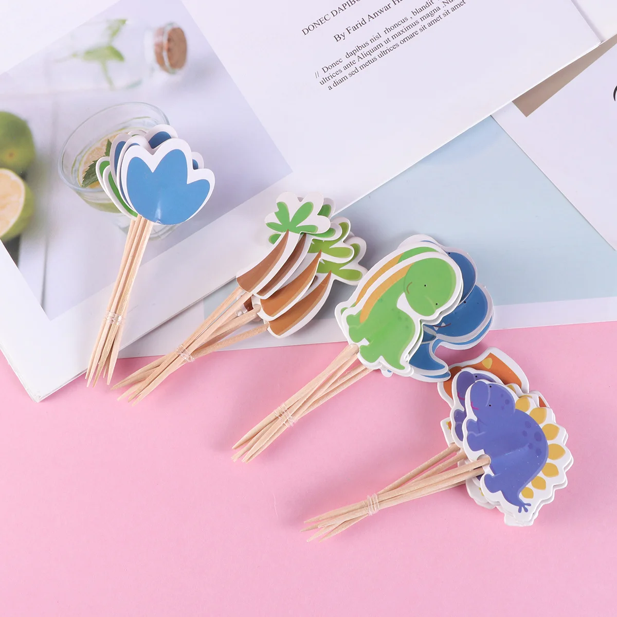 

24Pcs Dinosaur Cake Picks Copper Plate Bright Colors Non Edible Multipurpose for Birthday Christmas Parties Birthday Picks