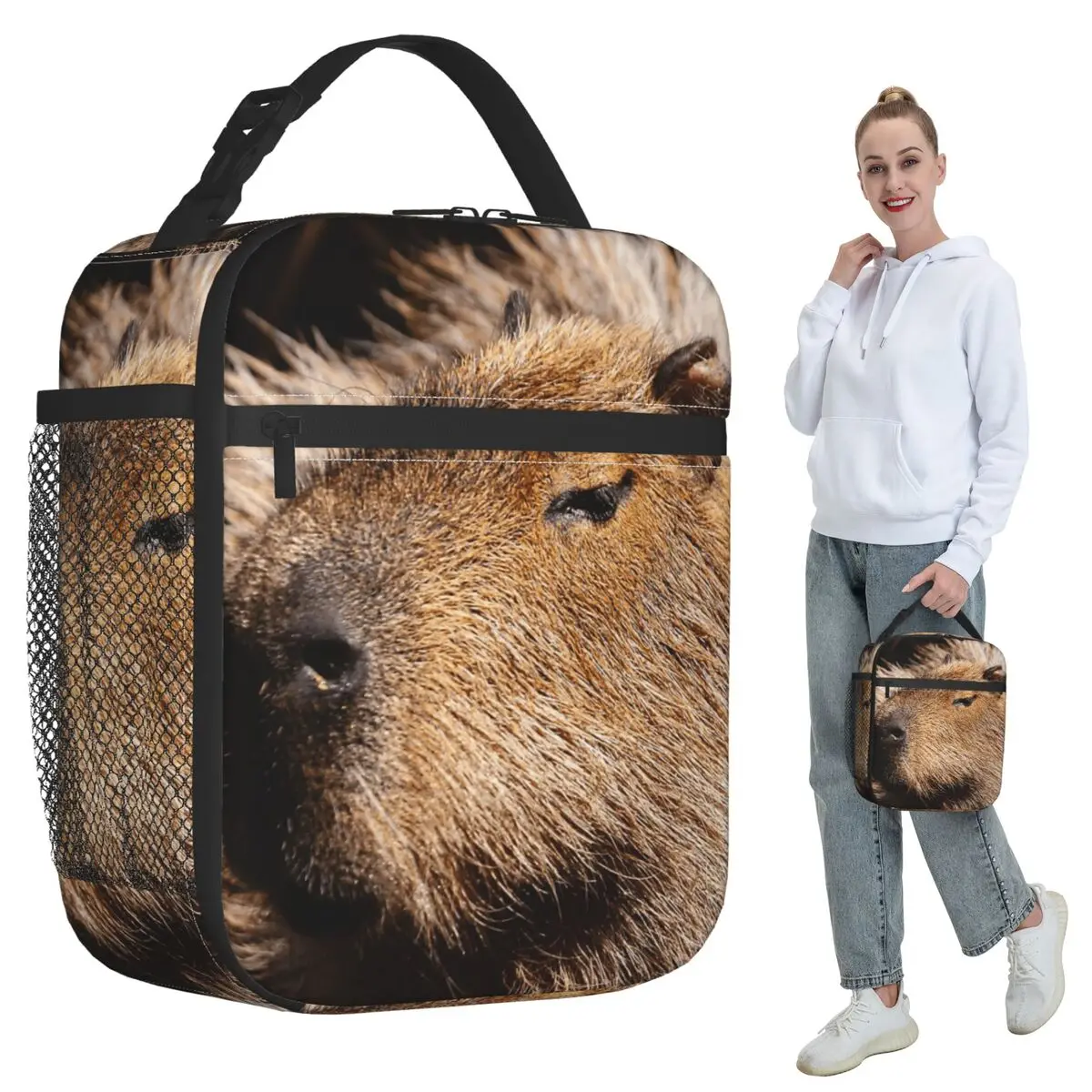 Capybara Profile Insulated Lunch Bag for Kids School Cooler Thermal Food Box Tote Portable Lunch Boxes Container