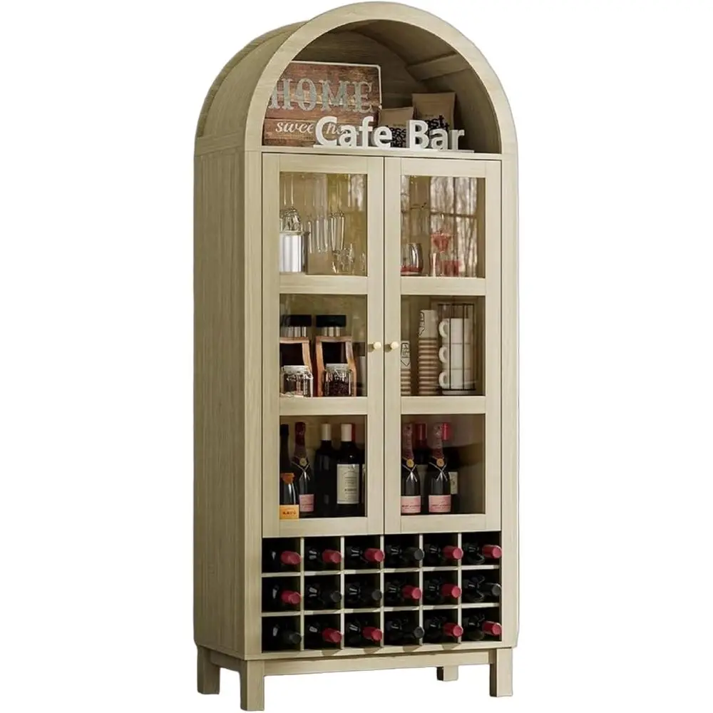 

Arched 70 High White Engineered Wood Wine Cabinet with 18-Bottle Storage