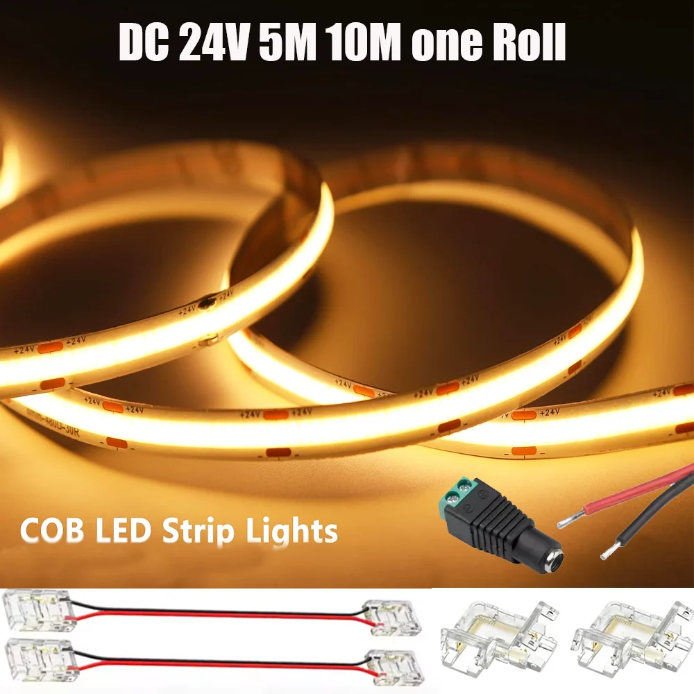 

5M 10M COB LED Strip Lights DC24V Dimmable WarmWhite Flexible LED Tape 3000K 6000K forLiving Room Shelf Cabinet Home Decoration
