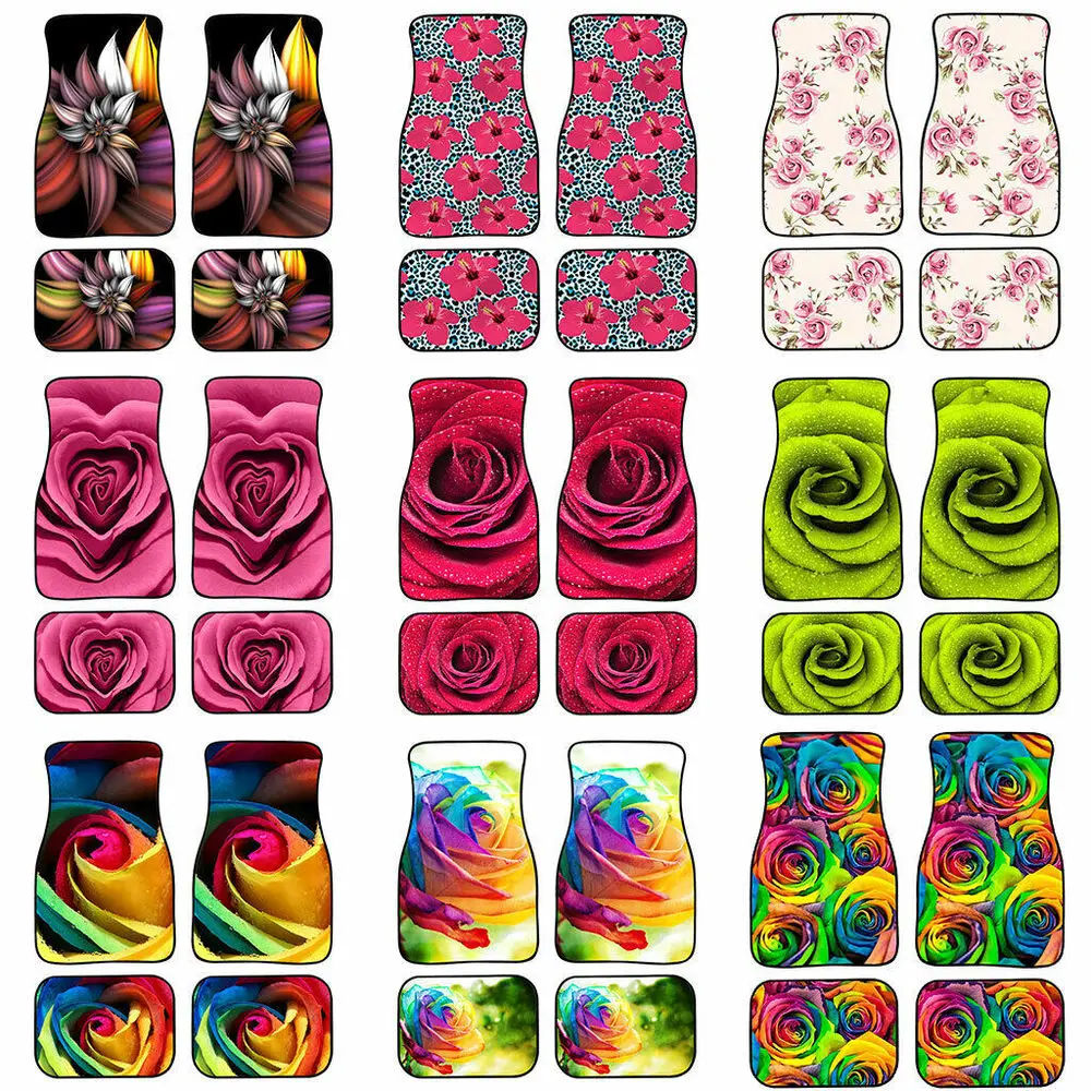 

Car Floor Mats Flower Rose Fit Women Protect Back Front&Rear Mats Carpet Stylish