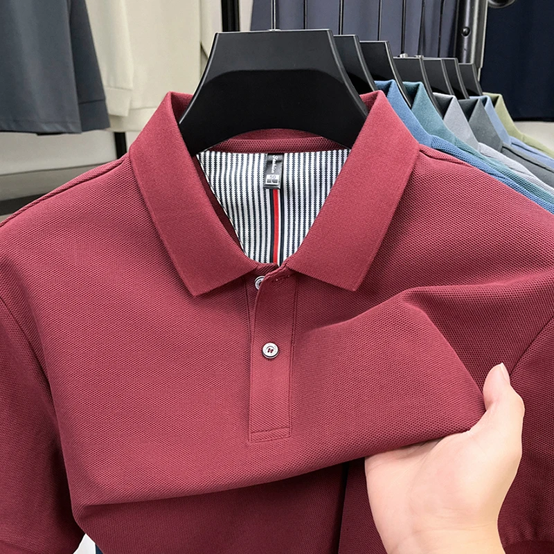 

Летняя рубашка-поло с воротником из 100% чистого хлопка, мужская повседневная дышащая и легкая верхняя одежда высокого класса, модная мужская одежда