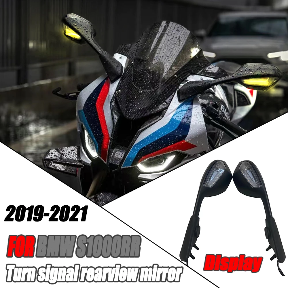 

For BMW S1000RR 2019-2022 2020 2021 Black Left Right Motorcycle Rearview Mirrors LED Turn Signals Light