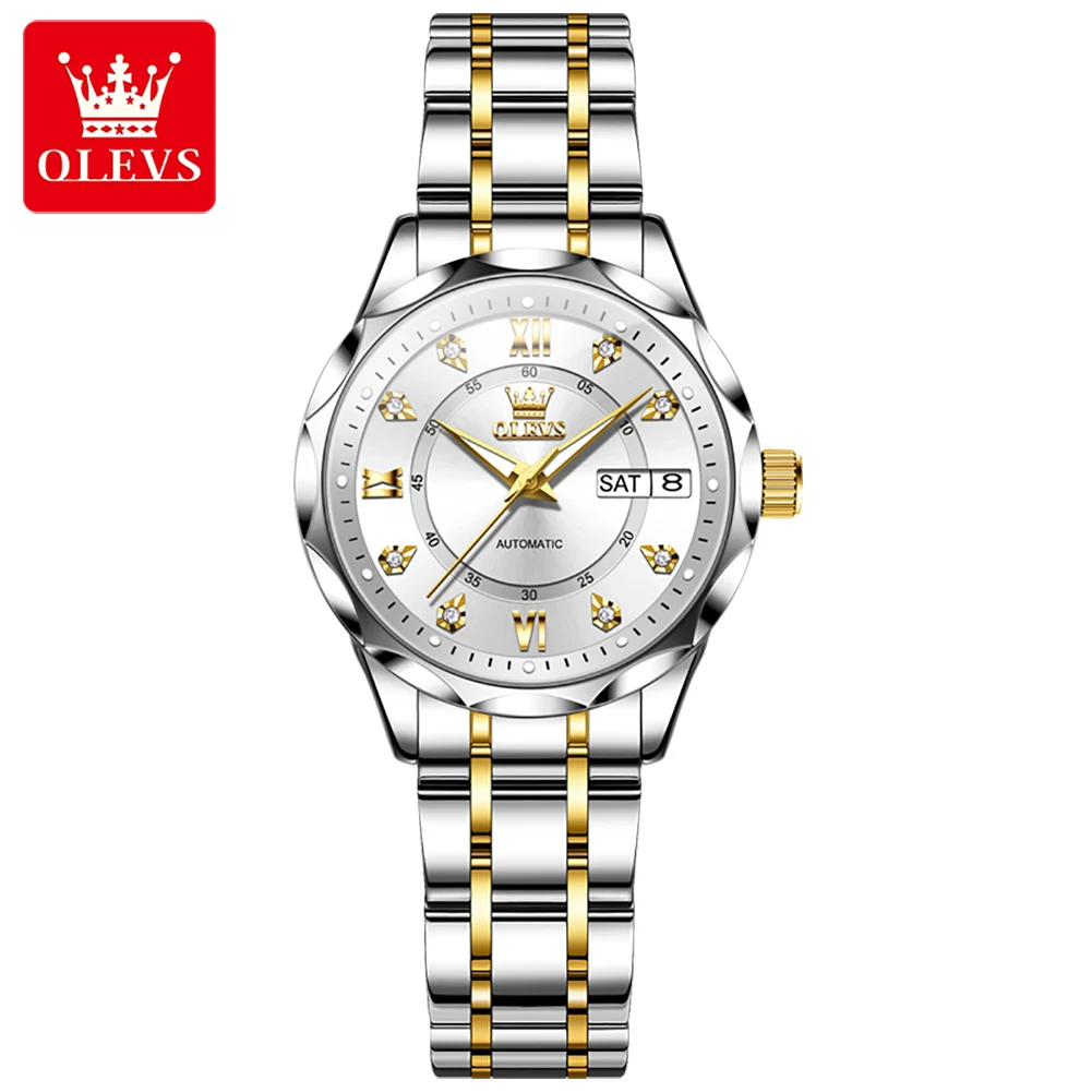 OLEVS Top Brand Luxury Fashion Business Womens Mechanical Watches Waterproof Week Date Automatic Clock Sport Womens Wristwatch