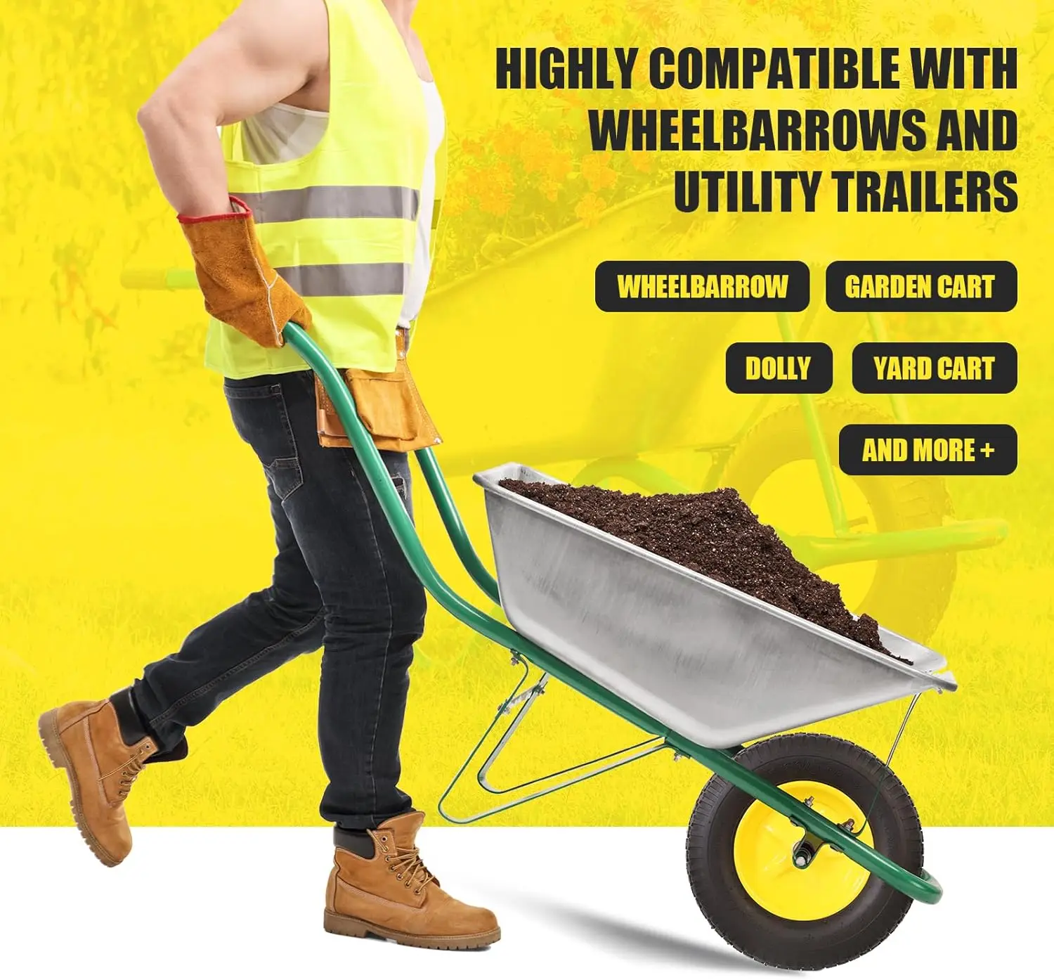 ยางและล้อ 4.80/4.00-8 ชุด 2 ล้อ ยางลมสำหรับงานหนัก ขนาด 16 นิ้ว สำหรับรถเข็น พร้อมลูกปืนขนาด 5/8 นิ้ว ใช้ได้กับ