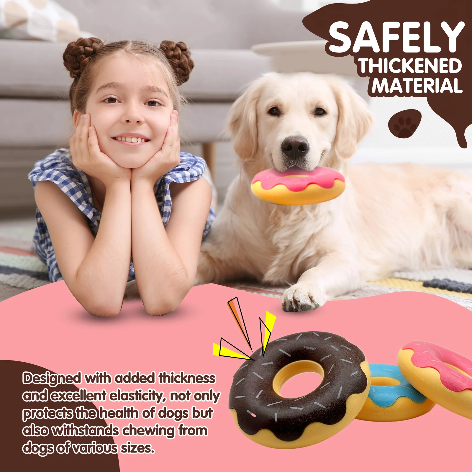 Rubber donut dog toy with functions of grinding teeth, cleaning teeth, interactive companionship, relaxation, and vocalization