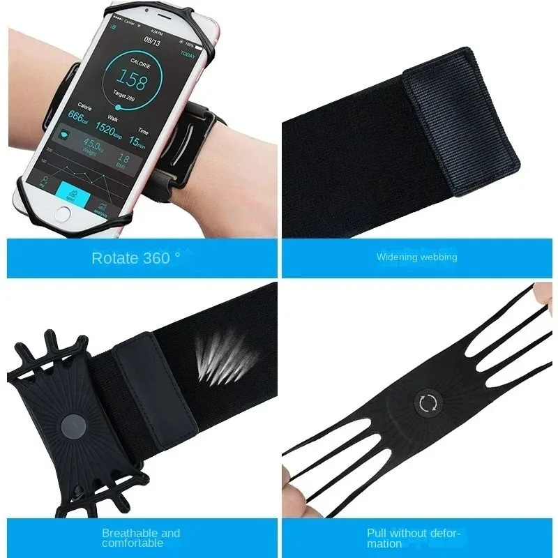 Funda de brazo para correr con teléfono, desmontable y giratoria, banda para brazo giratoria, bolsa de muñeca para deportes al aire libre, ciclismo, estable y conveniente 6