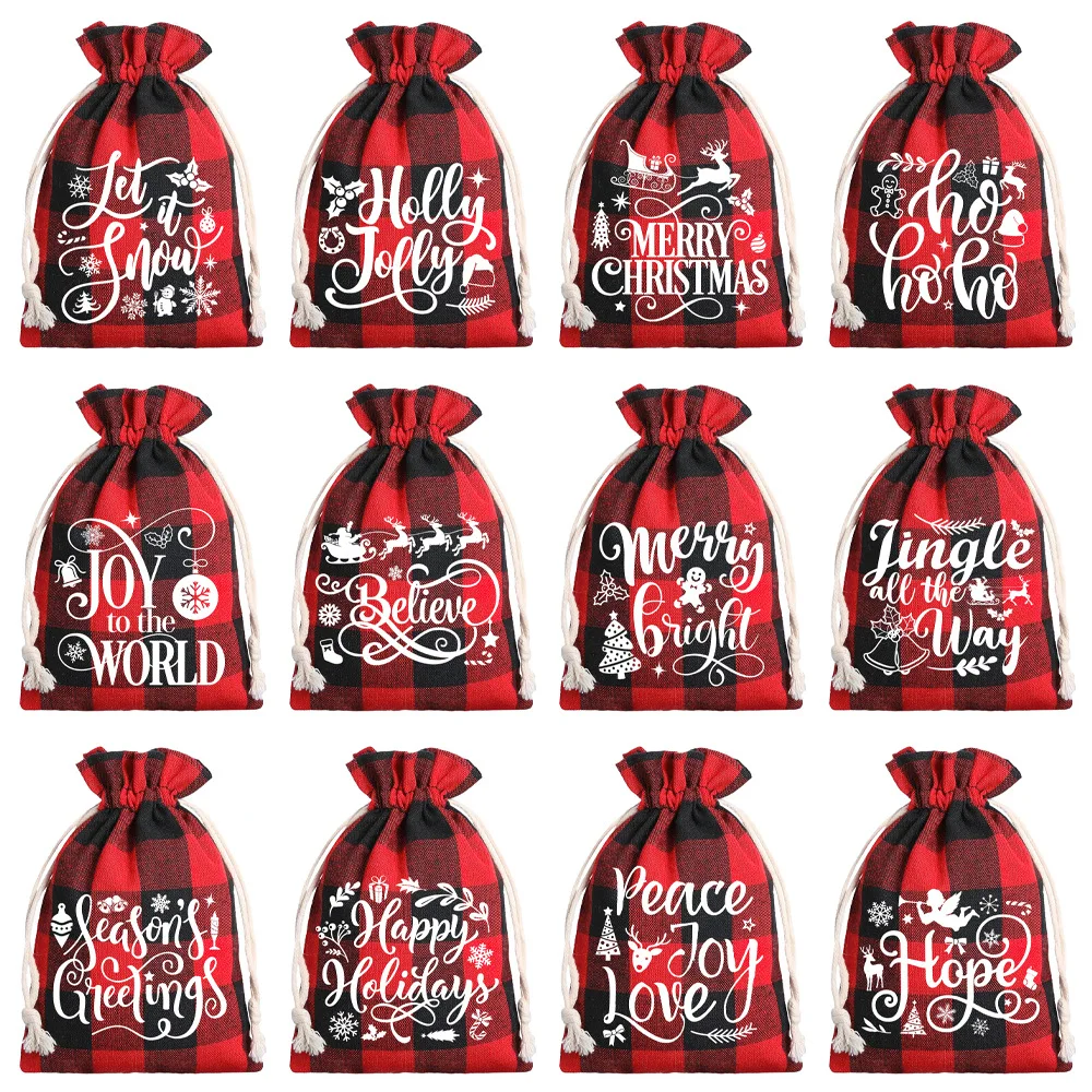 12 قطعة 13x18 سنتيمتر عيد الميلاد الكتان الرباط حقائب للهدايا الخيش قلادة القرط سوار مجوهرات تخزين الحقائب عيد الميلاد هدية التعبئة والتغليف #5