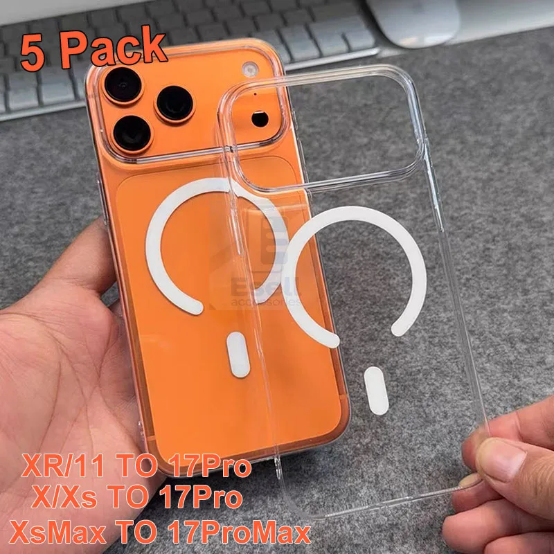 

5Pcs For iPhone XR 11 to 17Pro, X Xs XsMax like 17Pro Max Soft Tpu Cover For Magsafe Magnetic Wireless Charge Clear Case Bulk
