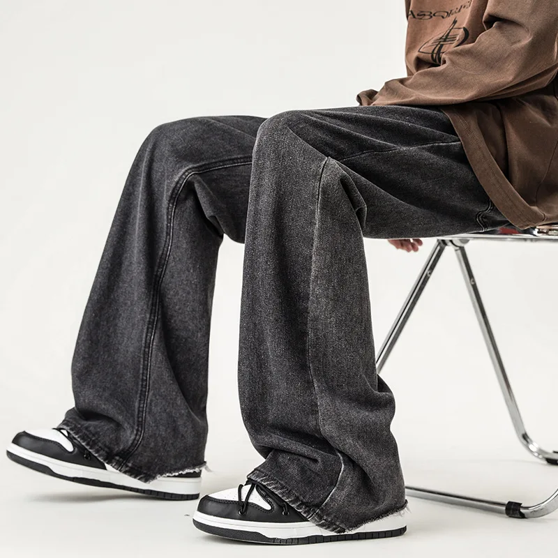 Washed retro hip-hop wide leg jeans for men's loose fitting trendy pants jeans for men  cargo pants men  mens pants