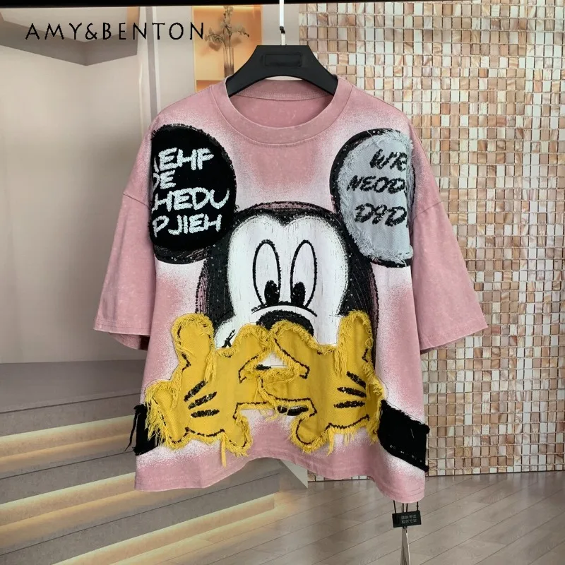 

Модные брендовые новые короткие футболки Y2k с героями мультфильмов, уменьшающие возраст, модные свободные футболки с короткими рукавами для женщин, футболки Kawaii