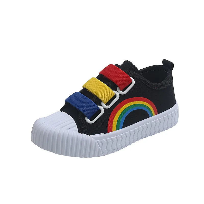 Child Boy Girl Canvas Hook Loop Flat Rainbow Shoes Spring Leisure Kids Non-slip Comfort Sneakers Shoe Toddlers Tennis Shoes