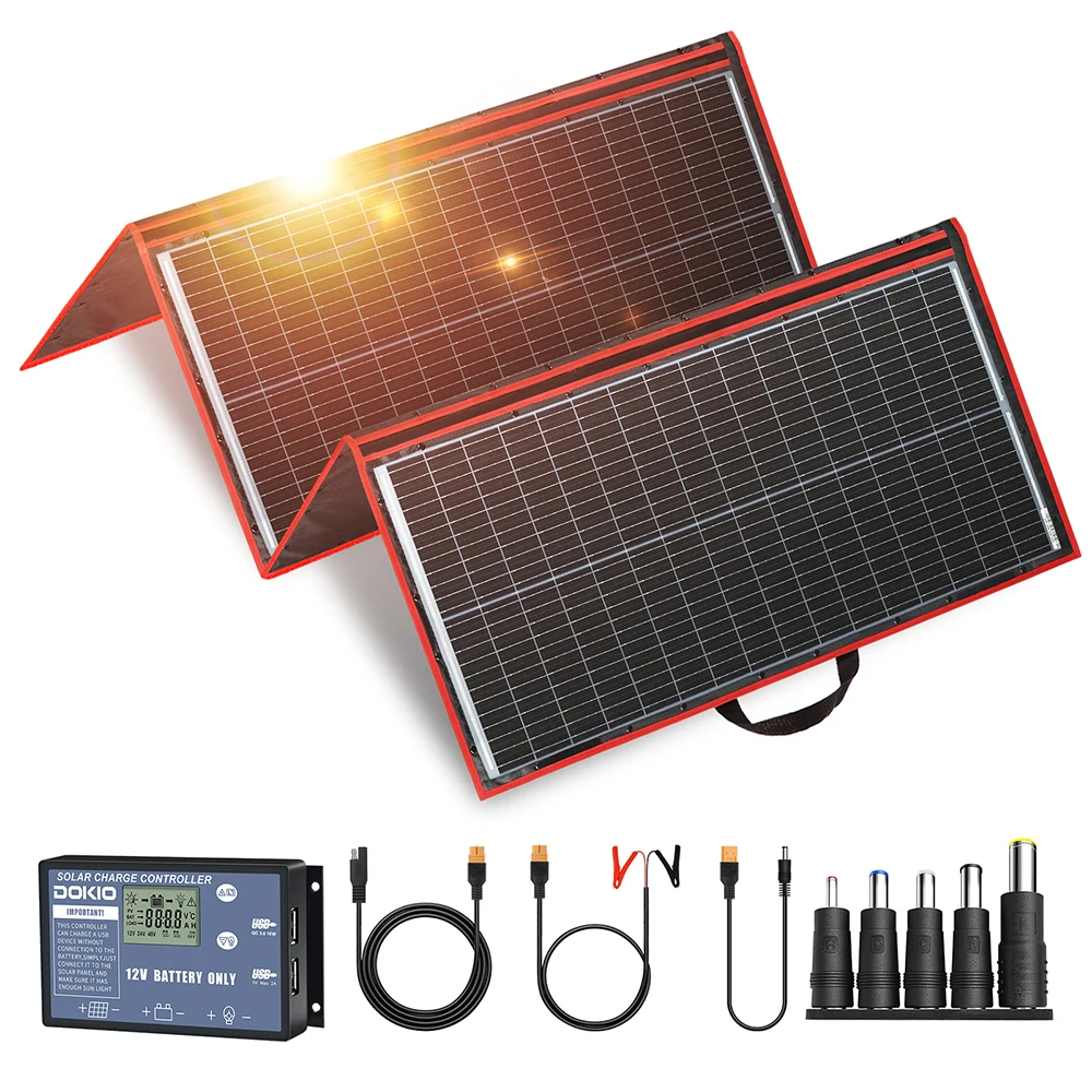 Dokio 18V 97W 150W 195W 295W Draagbaar Opvouwbaar Zonnepaneel Met 12V Controller Flexibel Zonnepaneel Voor Huis Camping Reizen
