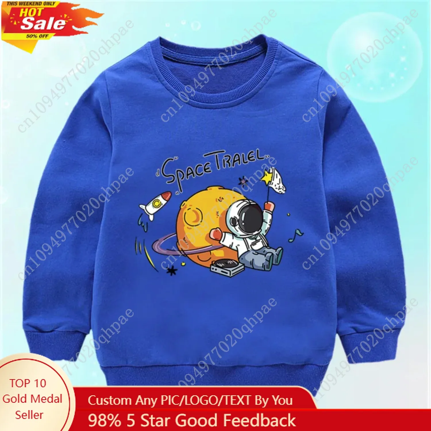 

Astronaut Space Travel Above The Moon Sweatshirt For Boys Creativity Casual Pullover Street Sweatshirt Korean Kids Fashion Top