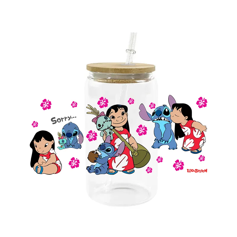 Mixed 3D Cartoon Stitch 16oz DTF Cups Cool Personalize UV Wrap Transfer Sticker Custom Labels DIY Logo Selfadhesive Waterproof