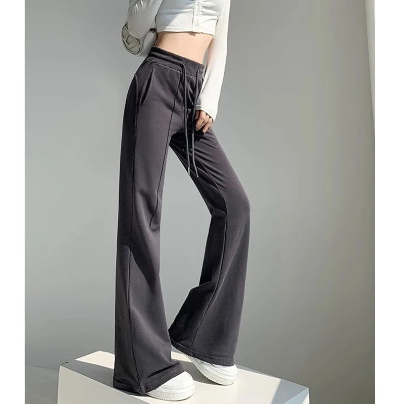 الفتيات مصمم الأزياء مستقيم الساق Sweatpants سيدة عالية الخصر سليم صالح السراويل النساء الجديدة مريحة اليومية متوهج السراويل