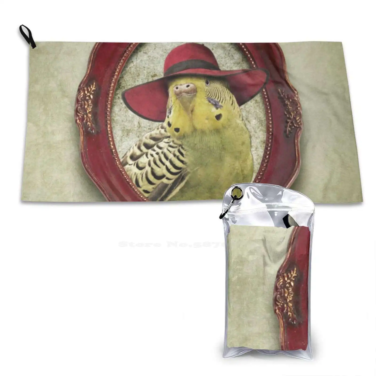 Green Budgie In Red Hat Soft Towel Quick Dry Beach Towel Budgies Budgerigar Common Parakeet Shell Parakeet Birds In Hats Budgie