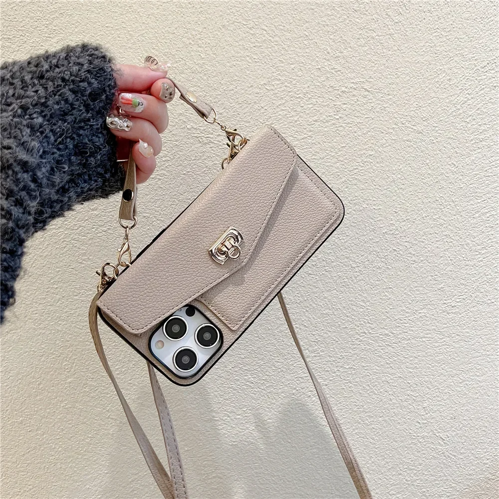 

Card Slot Holder Handbag Leather Cover For iPhone 16 15 14 Plus 11 12 13 Pro Max Long Lanyard Wallet Crossbody Phone Case