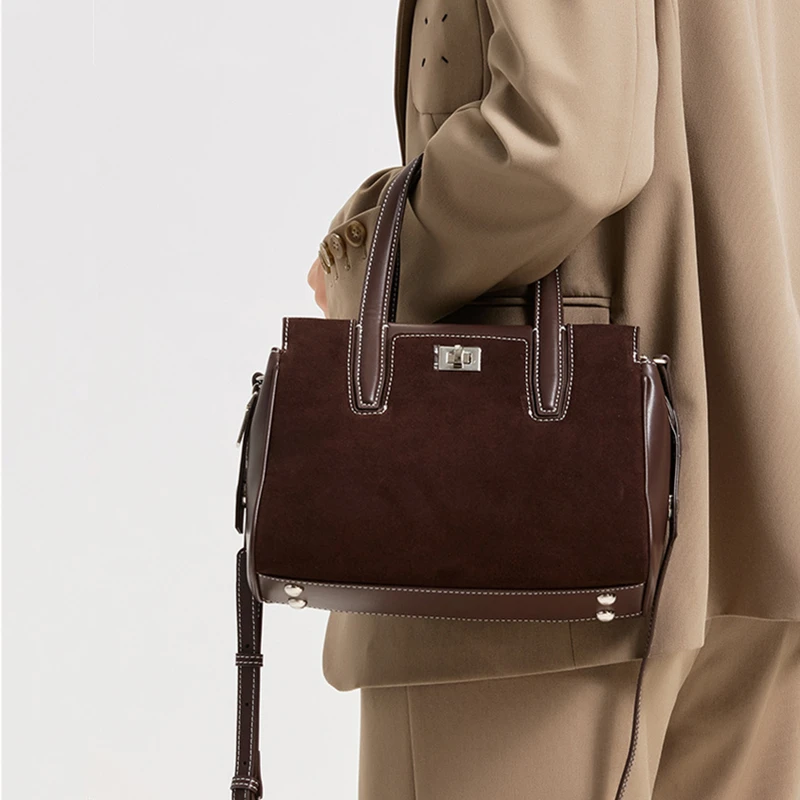 

Burminsa замшевые сумки-тоут из натуральной кожи для женщин, 2024, роскошные дизайнерские сумки, рабочие женские сумки через плечо