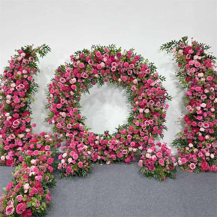 Arch exhibition hall decorative background pink wedding arrangement background simulation flower arch