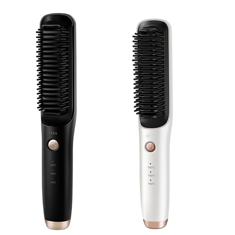 ABKR-Cordless Hair Straightening Brush Electric Hair Smoothing Brush Beard Straightener For Rechargeable Heated Comb