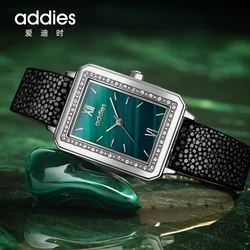 Reloj ADDIES Para Mujer, Reloj de pulsera de cuarzo Para Mujer, marca de lujo, Reloj de cuero verde y oro rosa Para Mujer, relojes Para Mujer