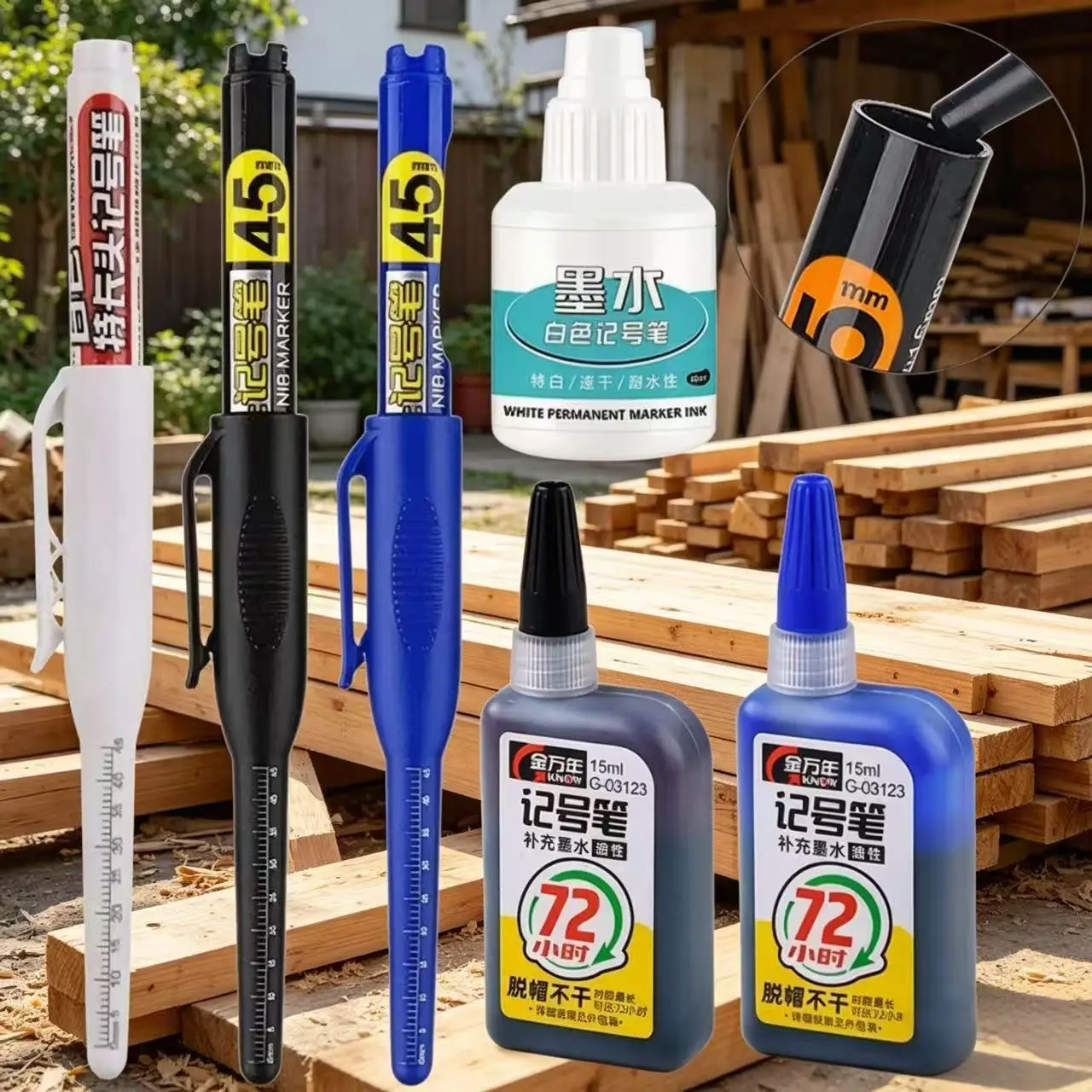 

1-40Pcs 45mm Deep Hole Marker Pens Waterproof Long Nib Tile Carpenter Pen Black Blue Red Ink Woodworking Multi-purpose Tool