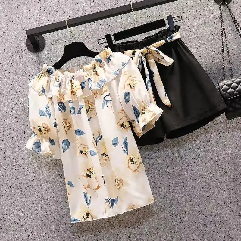 Printing Loose Elegant Shirt Tops Summer New Elastic Waist Solid Color All-match Office Shorts Fashion Vintage Women Clothing