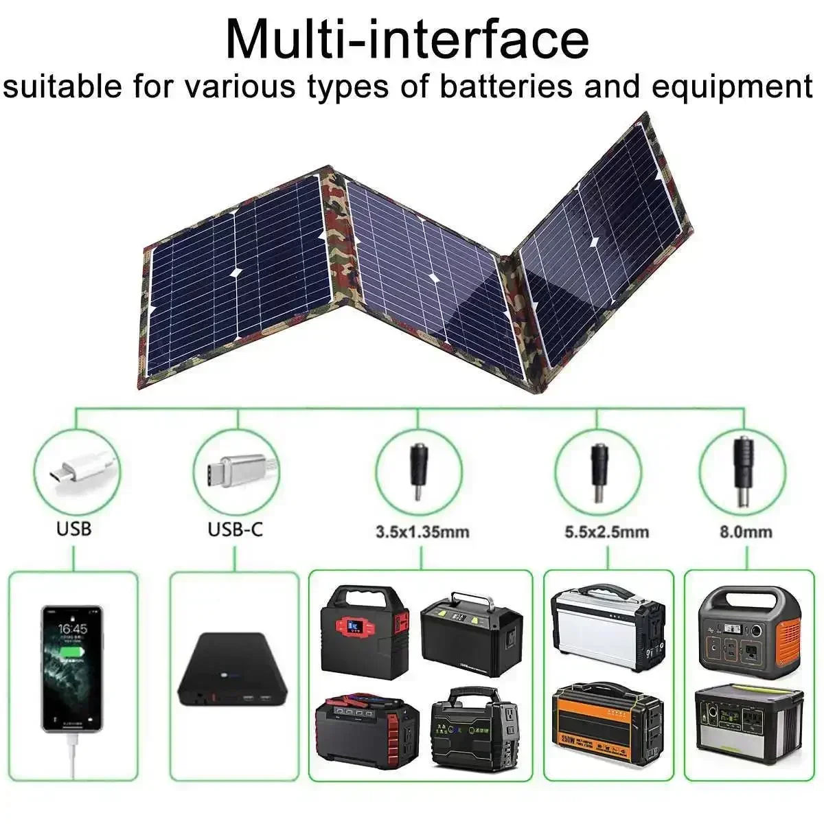 Camping Solar Panel Kit, Foldable Solar Power Station, MPPT Portable Generator Charger, 18V for Car, Boat, Caravan, 800W