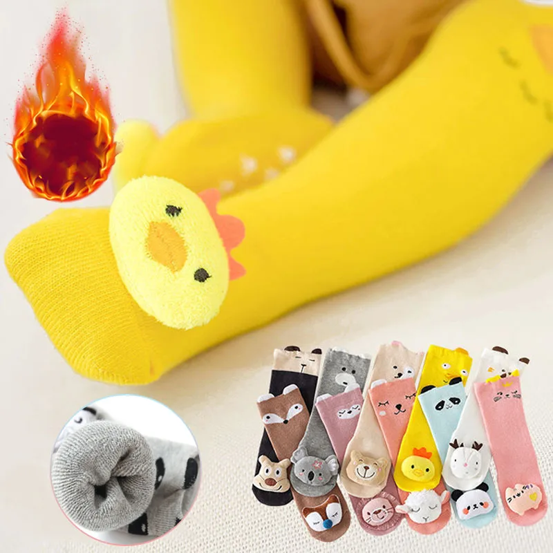 1-2Pairs Kids Cartoon Knee High Socks 3D Doll Design Non Slip Toddler Over Knee Stockings for Baby Boys Girls Cotton Long Socks