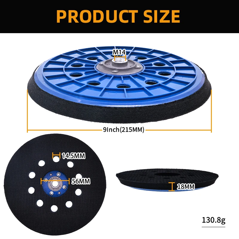 1-5Pcs 9 Inch 215mm 10 Holes Hook&Loop Sanding Backing Pad M14 Thread Sanding Disc Pad For Drywall Sander Wall Polishing