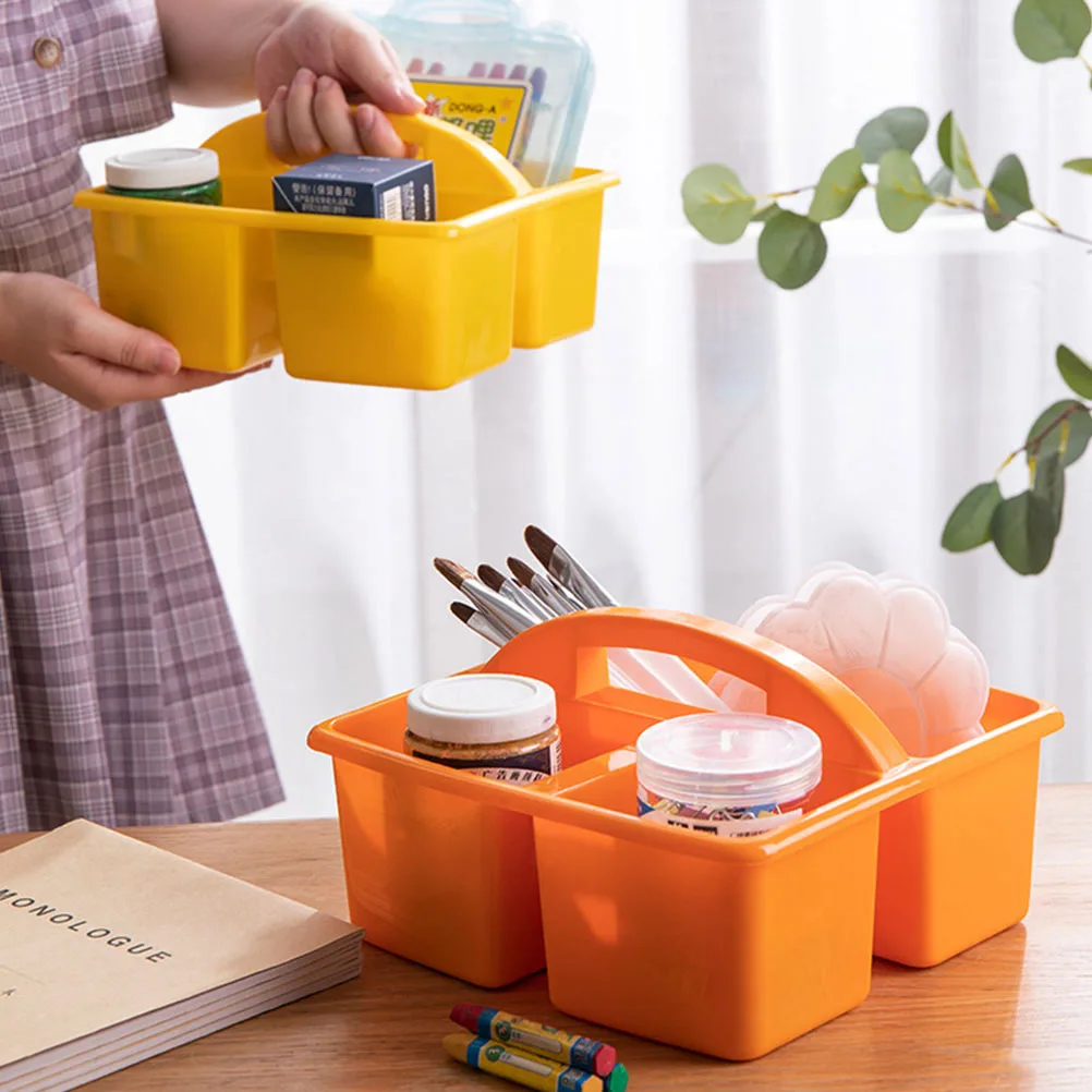 أداة فنية منظم اللوحة سلة إمداد متعددة الشبكات رياض الأطفال أدوات الرسم سلة فرشاة الرسم سلة القرطاسية البرتقال #4