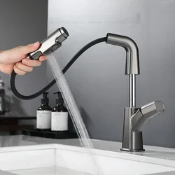 Bathroom Basin Faucet Pull Out Mixer Tap Hot Cold Water 360° Lift Up and Down Bathroom Sink Faucet Bathroom Accessories