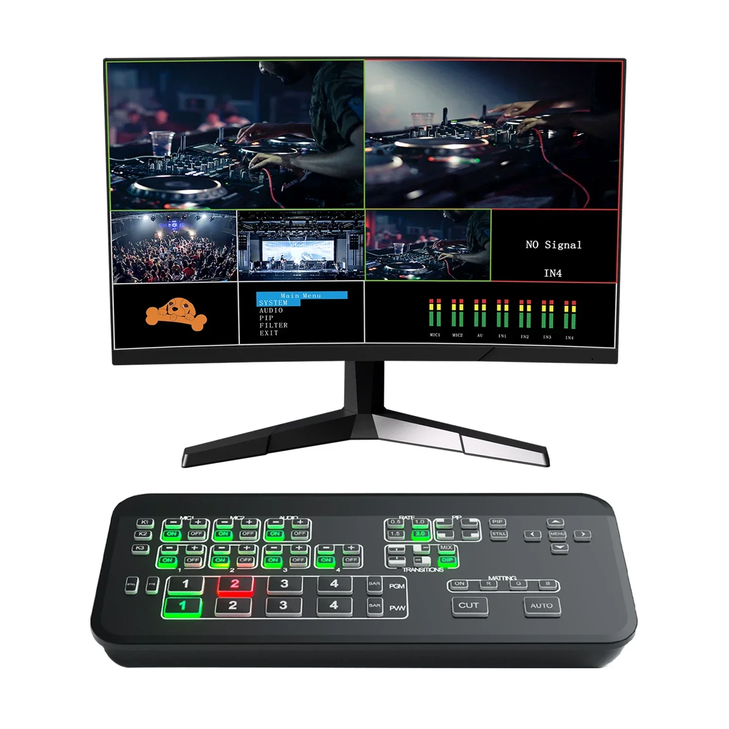 Broadcast Seamless Video Switcher 4 Channel Live Streaming Switch Matrix Camera HD Capture Mini Mixer TV Broadcasting Vmix