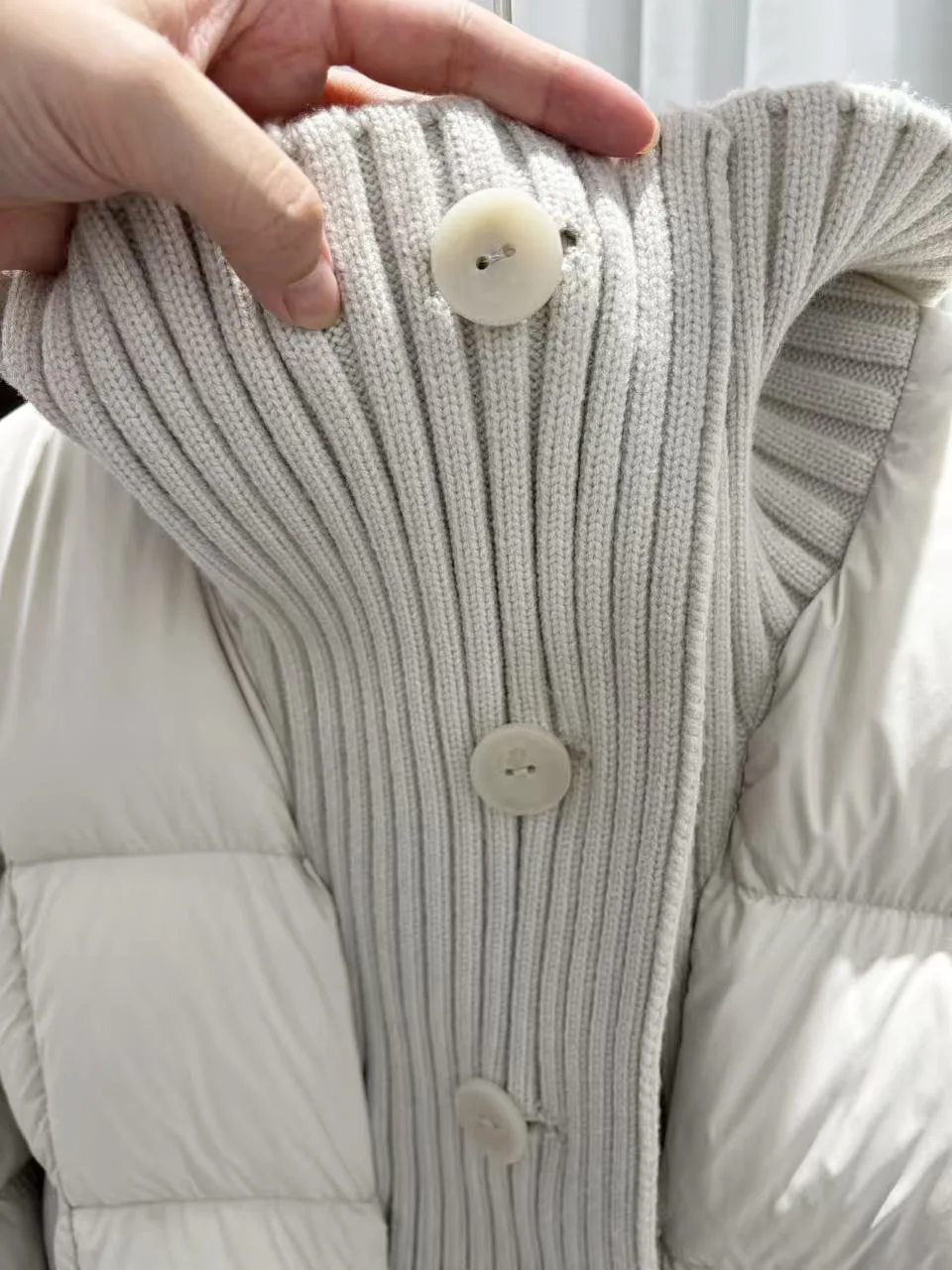 Women's Short Down Coat Knitting Spliced Stand Collar Puffer Jacket Winter Single Breasted Loose Casual Chic Thick Warm Overcoat