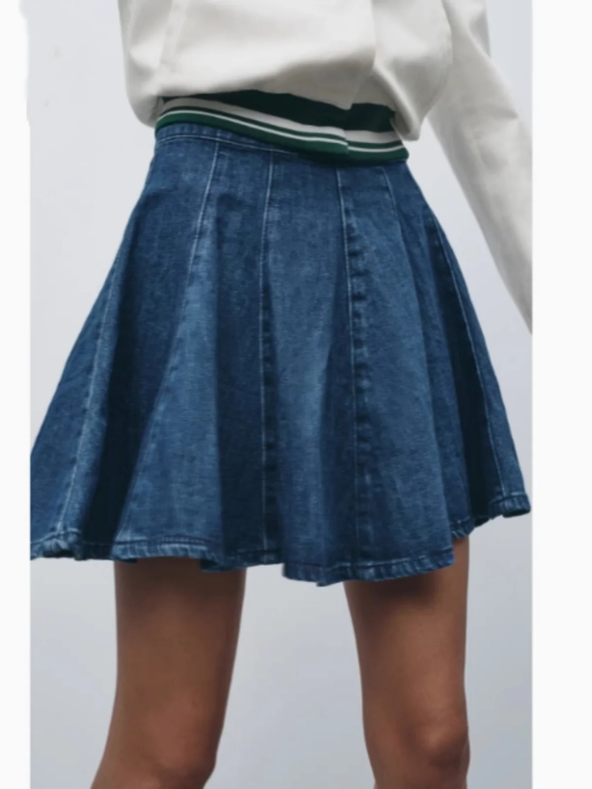 Spring Summer 2025 High Waist Stitching Decorated  Skirt ort Denim Skirt Women's Faion New Arrival Cotton A-Line Skirt