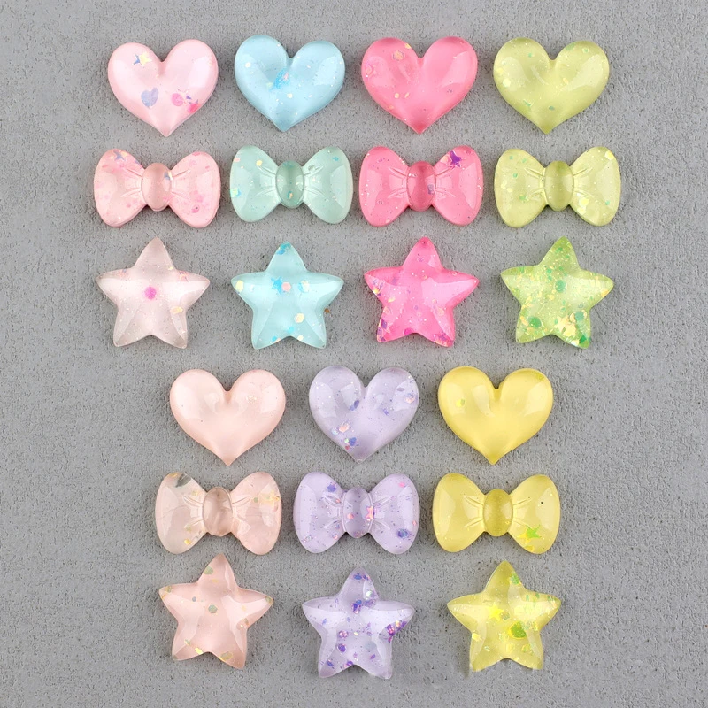 10pcs Fashion Design Resin Five pointed Star Love and Bow Pendant DIY Headwear Dollhouse Supermarket Decoration