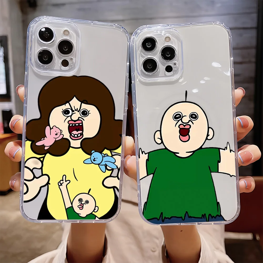 Funny B-Bbang Bbang Couple For IPhone 16 15 14 13 12 11 Pro Max Plus Transparent Magnetic Suction Phone Case