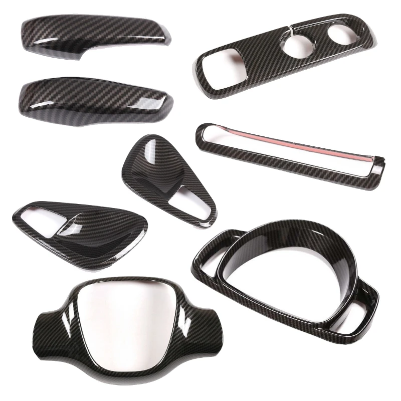 For 10-15 Smart Fortwo 451 ABS Carbon Fiber Car Inner Handle Steering Wheel Cover Trim Interior Kit Car Accessories