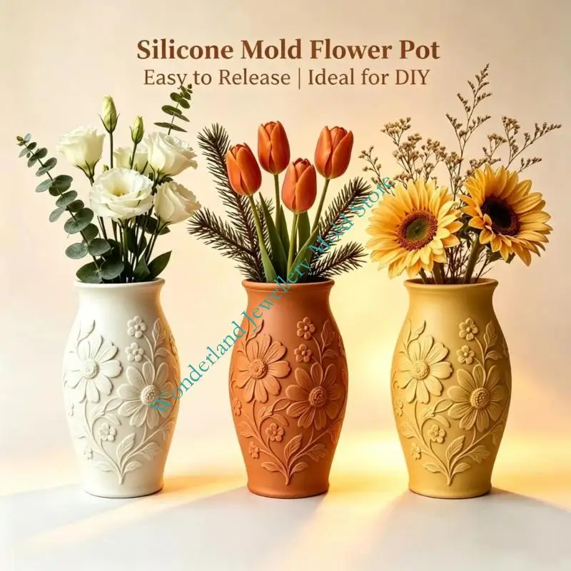 Silicone Vase Mold Embossed Flower Casting Mold for Resin Plaster Small Floral Vase Mold for DIY Home Craft Projects view 5