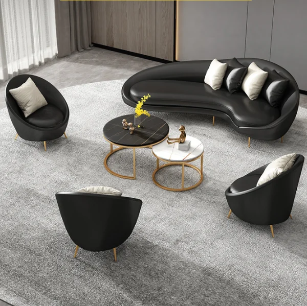 

Light Luxury Office Special-shaped Sofa Combination Modern Leather Sofa Reception Room Reception Arc Leather Sofa