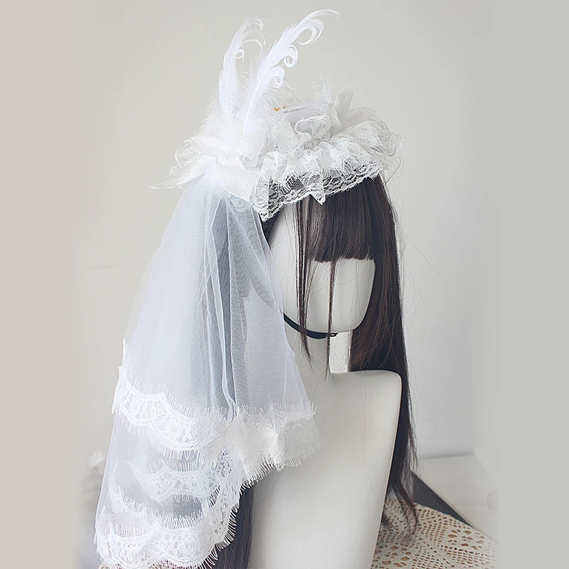 1pc Fashion Gothic Black and White Feather Hair Clips Handmade Lolita Hair Accessories Versatile Sweet Cute Hair Bows