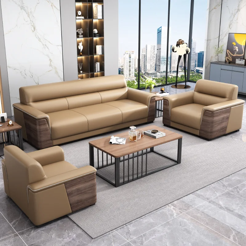 Guest reception three-person small apartment office business cat scratching leather coffee table combination