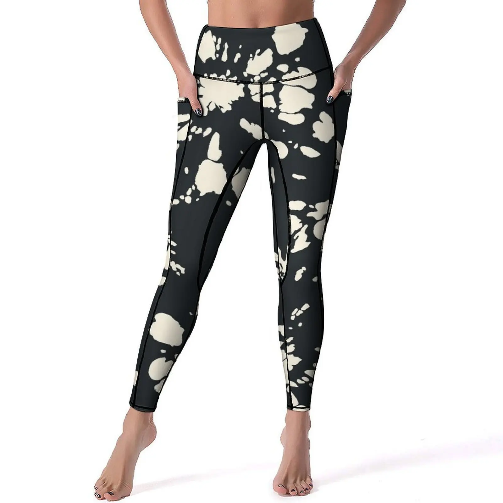 

Black Tie Dye Leggings Abstract Flower Print Fitness Yoga Pants High Waist Fashion Leggins Stretchy Design Sports Tights XL XXL