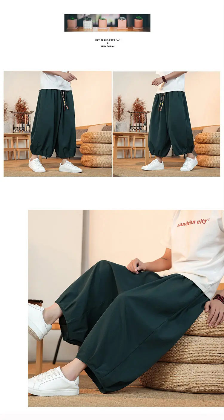 Sommerliche, atmungsaktive Sweatshirt-Hose für Herren, Eisseide, Leinenimitat, lockere, lässige, coole, kurze Hose im chinesischen Stil – Detail 21