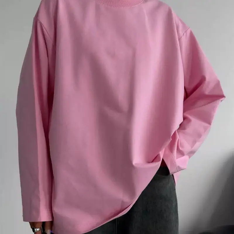 

Свободный длинный женский пуловер-футболка однотонного цвета, удобный для дома и улицы, с круглым вырезом, для женщин